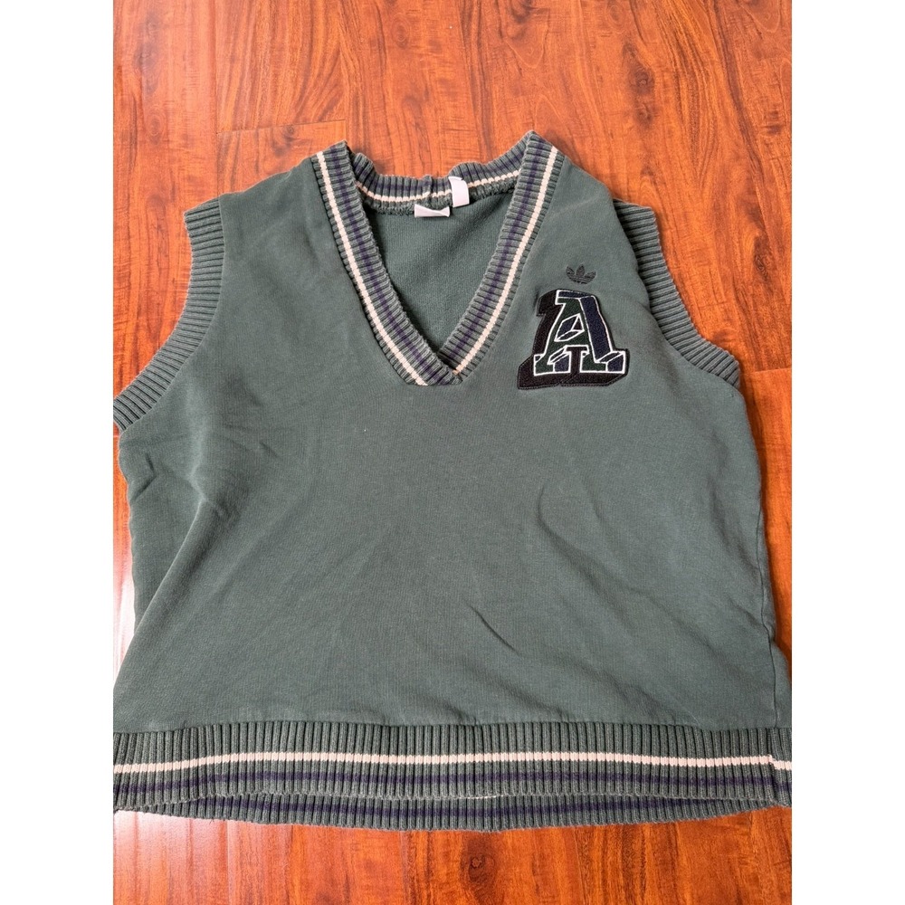 Adidas Class Of 72 Sweater Vest Womens SZ L Green Knit V-Neck Academia Preppy